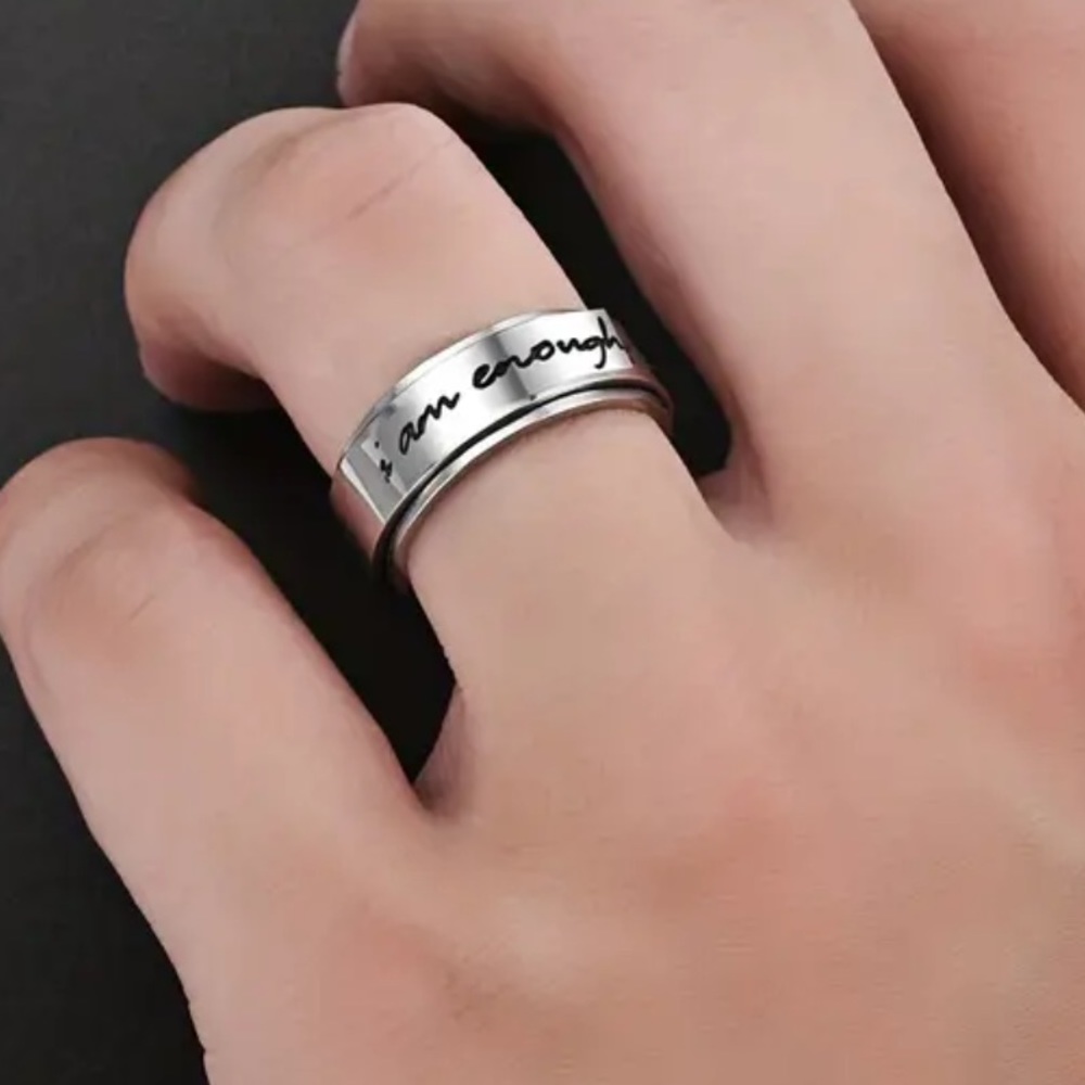 "I Am Enough" Spinning Stainless Steel Anxiety Ring: Sizes Available 7-10 - Picture 4 of 5